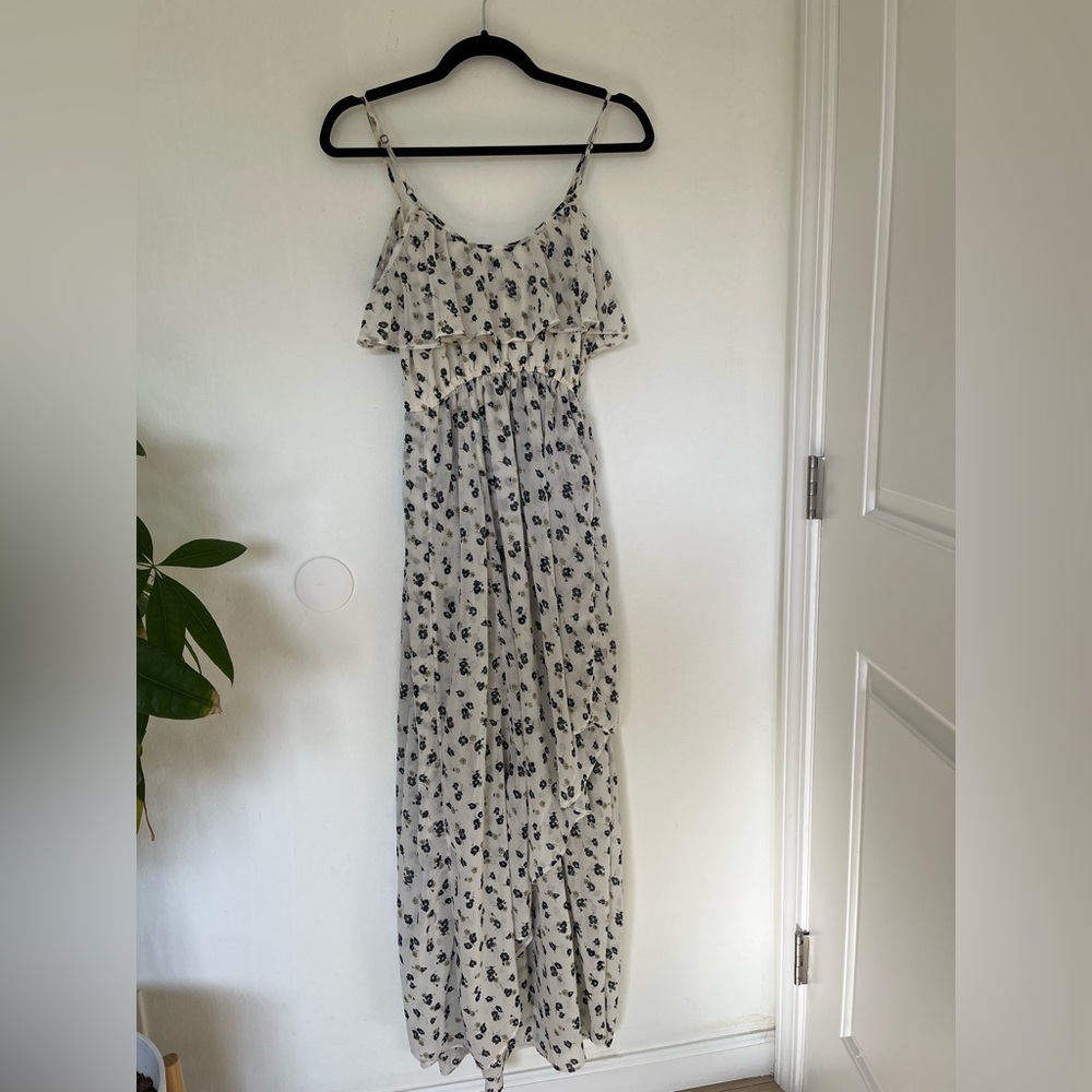 Abercrombie & Fitch White and Blue Ruffled Tiered Maxi Dress